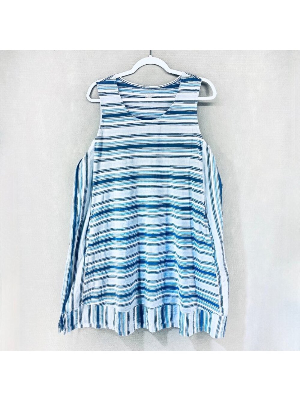 Lands End Tank Dress Womens Large Blue Cotton Stripe Popover Mini Beach Preppy - Picture 1 of 16